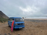 Rent a Campervan Classic Combi (4pax) Volkswagen T3 Azul, from Faro for Your van and surf trip in Algarve coast Portugal