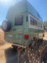 Rent a Camper Van mercedes MB 100 from Faro for Your van trip in Algarve coast Portugal verde