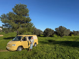 Volkswagen amarelo T4 Camper van to rent from Faro for Your van trip in Algarve coast Portugal