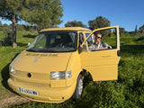 Volkswagen amarelo T4 Camper van to rent from Faro for Your van trip in Algarve coast Portugal