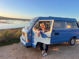 Rent a Campervan Classic Combi (4pax) Volkswagen T3 Azul, from Faro for Your van and surf trip in Algarve coast Portugal
