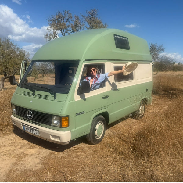 Rent a Camper Van mercedes MB 100 from Faro for Your van trip in Algarve coast Portugal verde