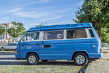 Rent a Campervan Classic Combi (4pax) Volkswagen T3  Azul, from Faro for Your van and surf trip in Algarve coast Portugal