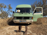 Rent a Camper Van mercedes MB 100 from Faro for Your van trip in Algarve coast Portugal verde