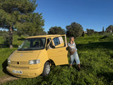 Volkswagen amarelo T4 Camper van to rent from Faro for Your van trip in Algarve coast Portugal