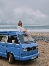 Rent a Campervan Classic Combi (4pax) Volkswagen T3  Azul, from Faro for Your van and surf trip in Algarve coast Portugal